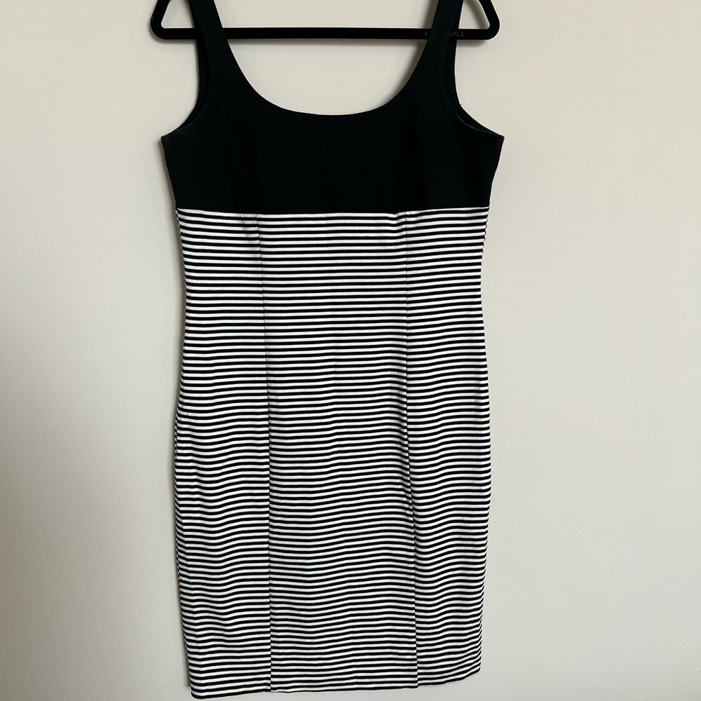 Zara Basic Striped Bodycon Dress XL Black White Sleeveless Mini